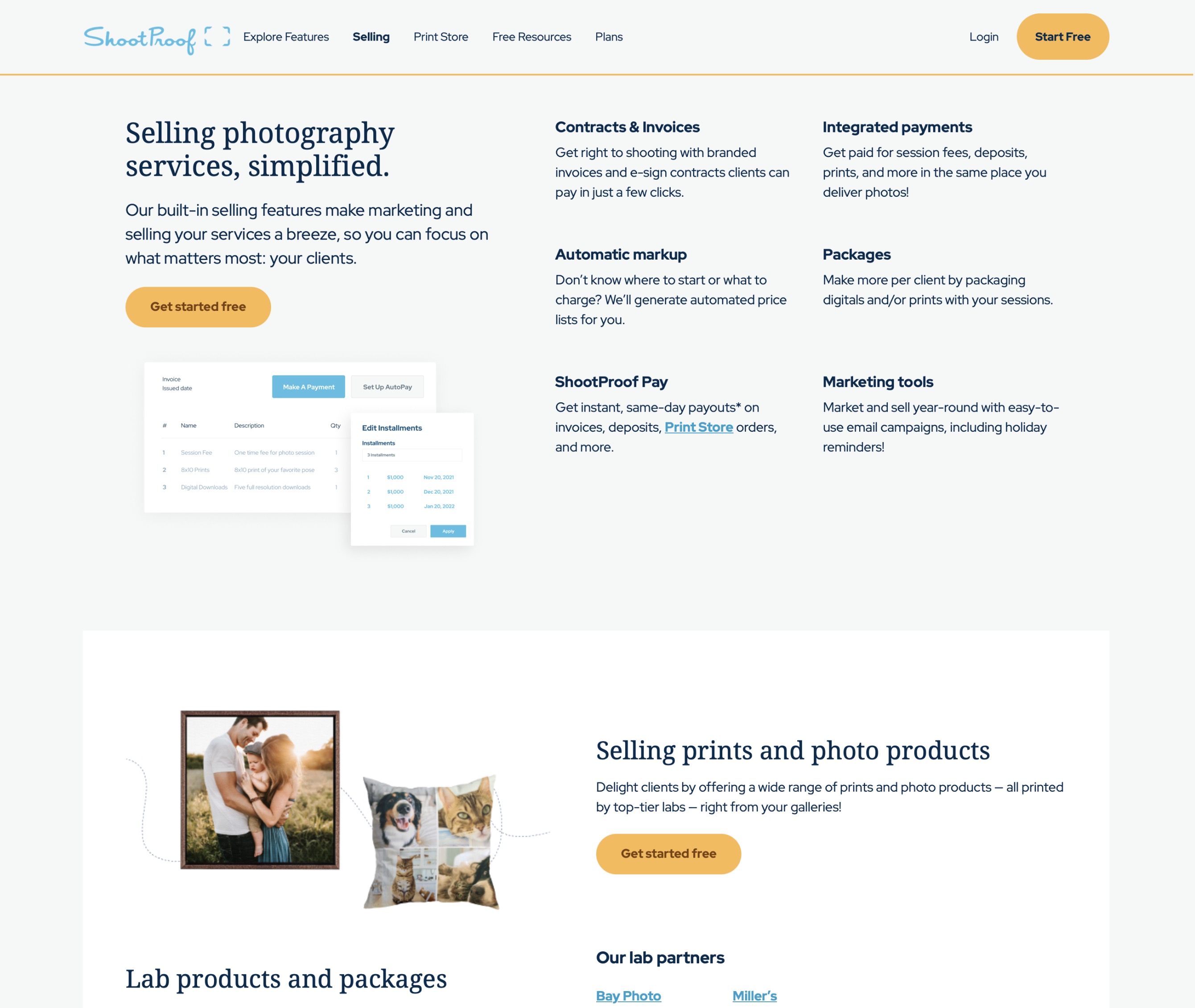 Shootproof marketing website