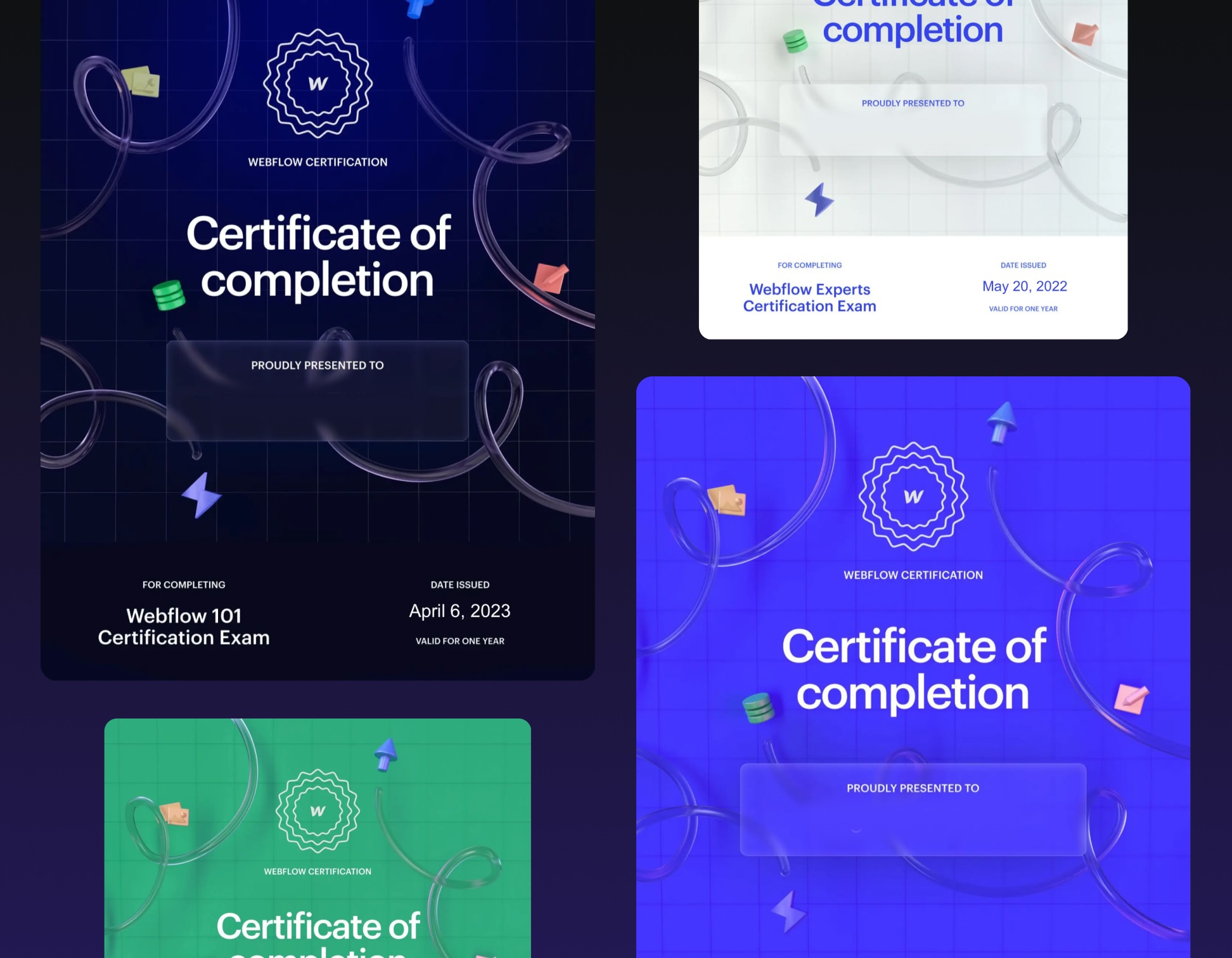 Webflow 101 certificates